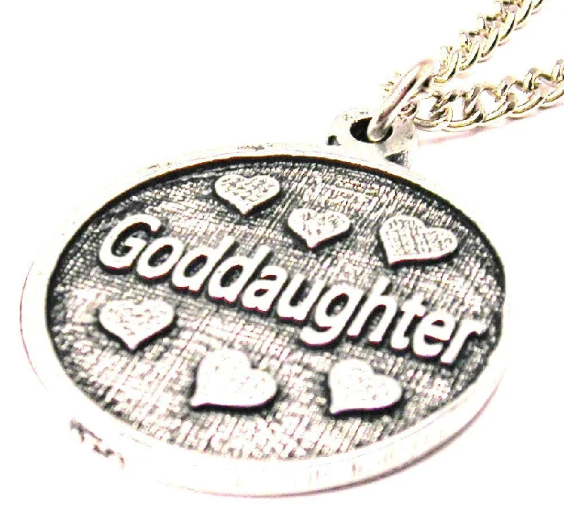 Modern Chain Necklace-Goddaughter With Hearts Circle Single Charm Necklace