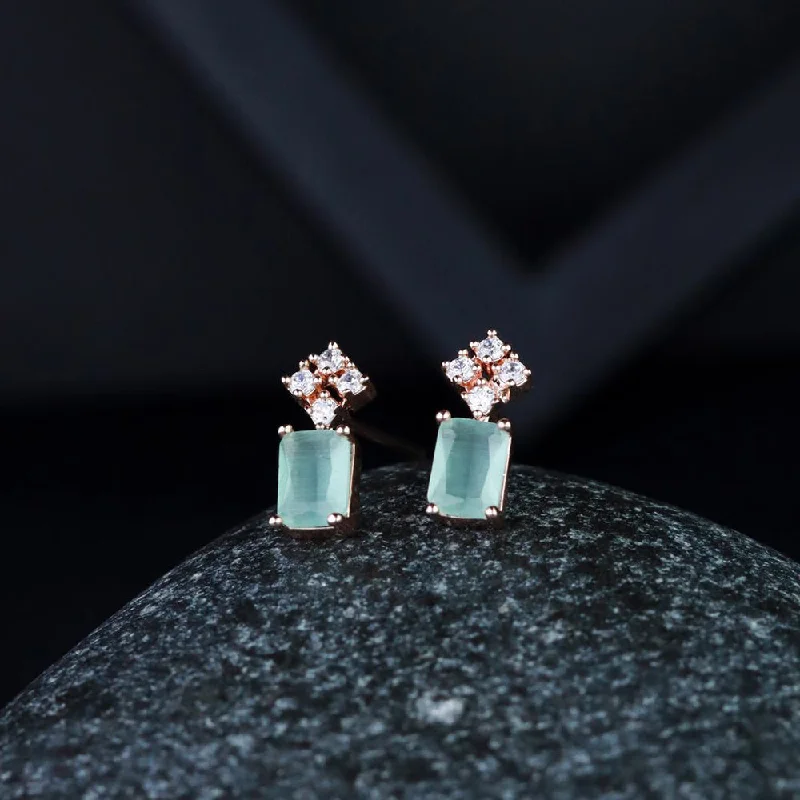 Sterling Silver Drop Earrings-Etnico Valentine's Special Rose Gold Plated Mint CZ & American Diamond Beautiful Studs Earrings for Women/Girls (E3069Min)