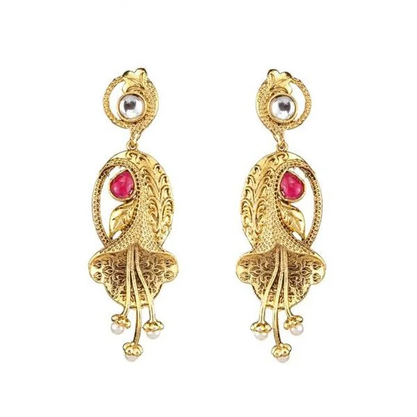 Classic Gold Earrings-The99Jewel Pink Pota Stone and kundan Danglers earrings - 1307325