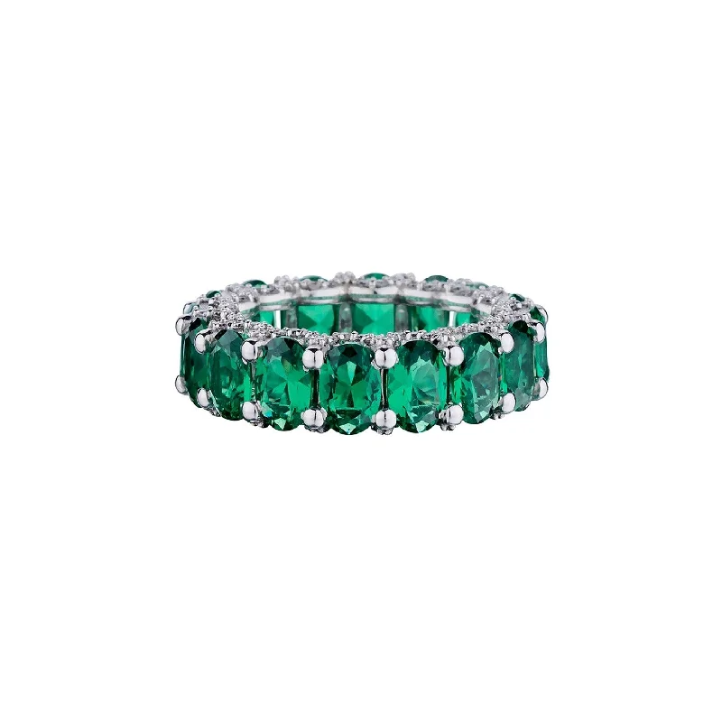 Women’s Ring with Gemstones-EMERALD & DIAMOND ETERNITY BAND