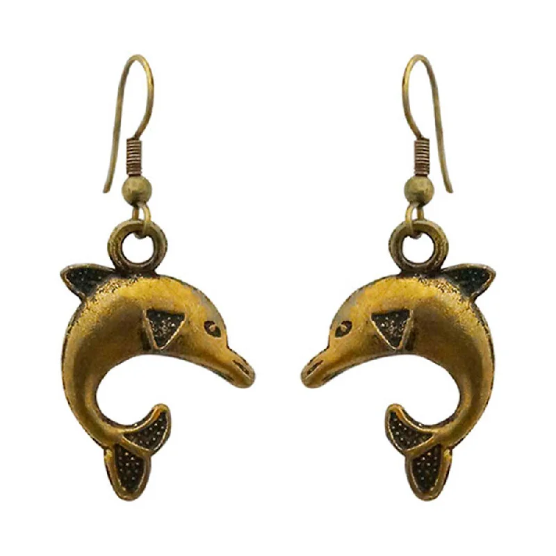 Simple Hoop Earrings-Kriaa Antique Gold Plated Dolphin Dangler Earrings