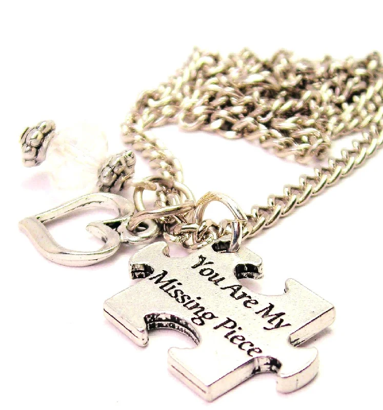 Bar Pendant Necklace-You Are My Missing Piece Puzzle Piece Heart And Crystal Necklace