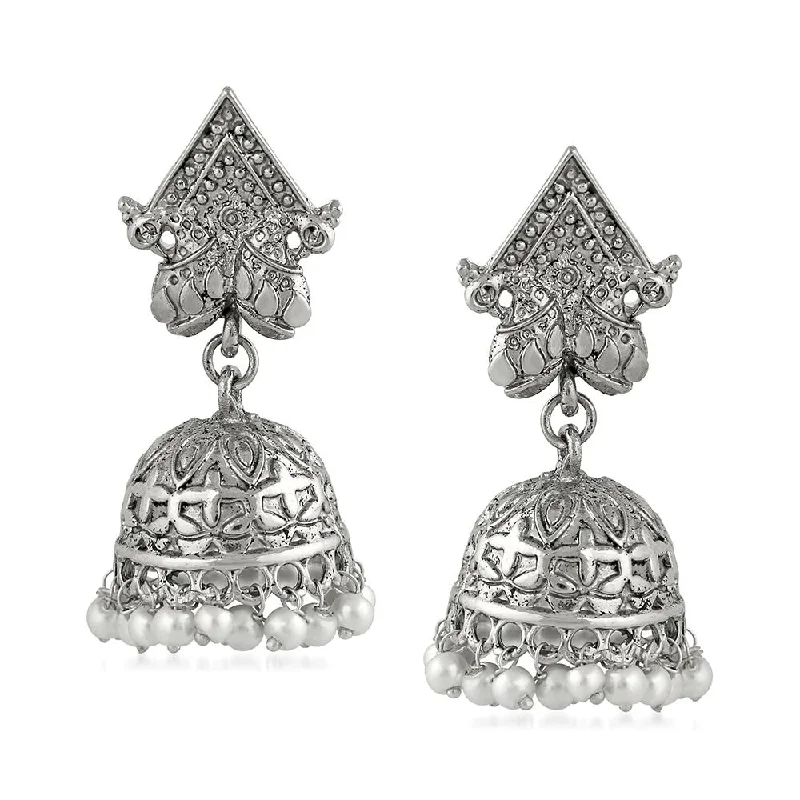 Unique Pearl Earrings-Mahi Rhodium Plated Traditional Ethnic Jhumka Earrings for Women (VECJ100228)