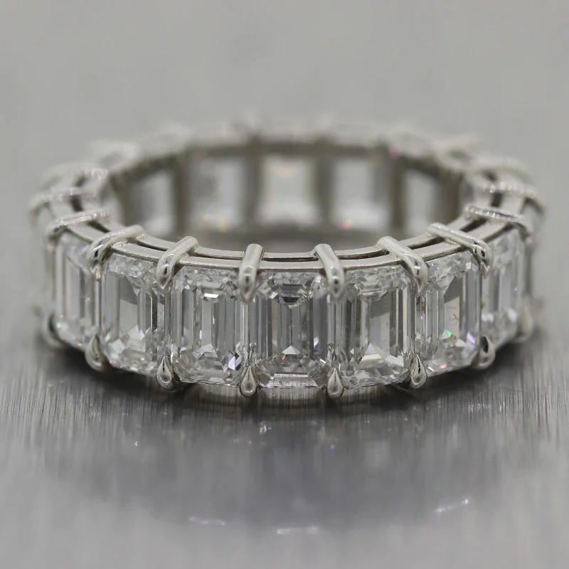 Blue Diamond Engagement Ring-Modern Platinum 7.63ctw Emerald Cut Diamond Eternity Band Ring