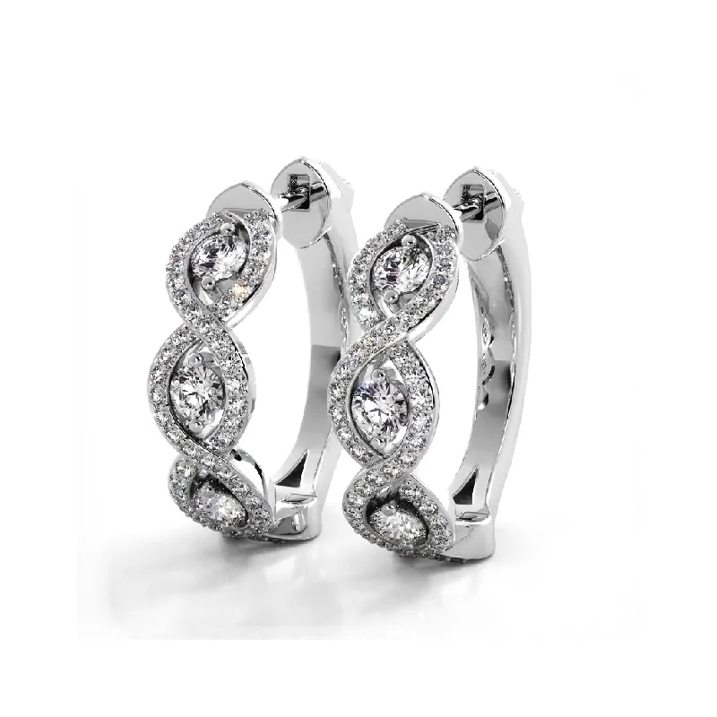 Unique Metal Earrings-Infinity Style 1.0 ctw. Diamond Hoop Earrings