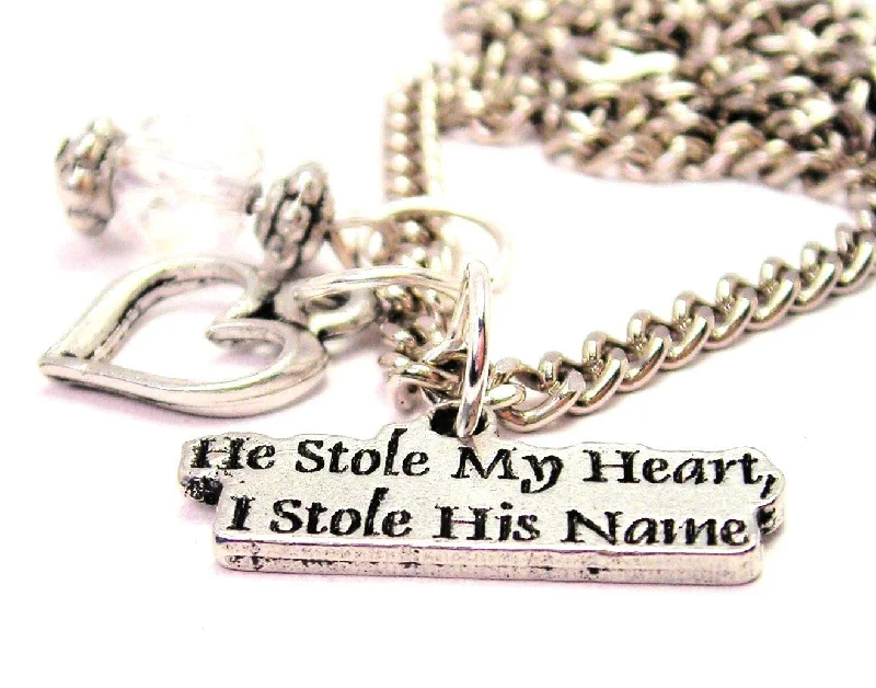 Simple Choker Necklace-He Stole My Heart, I Stole His Name Necklace with Small Heart