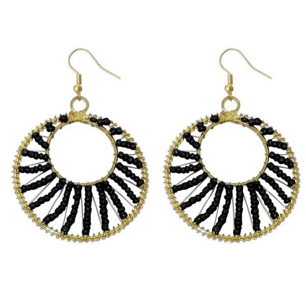 Black Diamond Earrings-Tip Top Fashions Black Beads Gold Plated Dangler Earrings - 1309018J