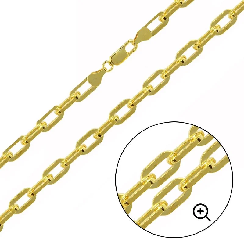 Statement Bracelet for Women-Gold Plated 925 Sterling Silver Wide Oval D Cut Link Paperclip Chain or Bracelet 5mm - CH949 GP