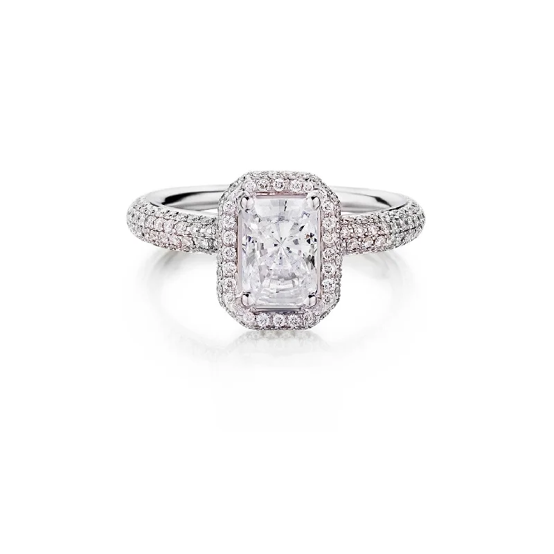 Custom Silver Engagement Ring-Radiant Cut Diamond Ring