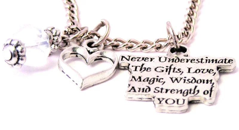 Luxury Silver Necklace-Never Underestimate The Gifts Love Magic Wisdom And Strength Of You Necklace with Small Heart