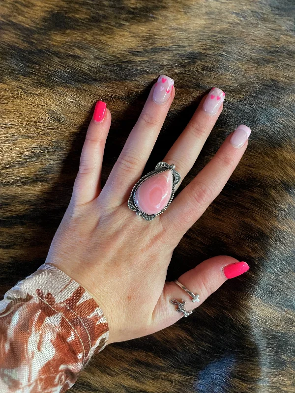 Custom Engagement Ring for Her-Pink Conch Tear Drop Adjustable Ring