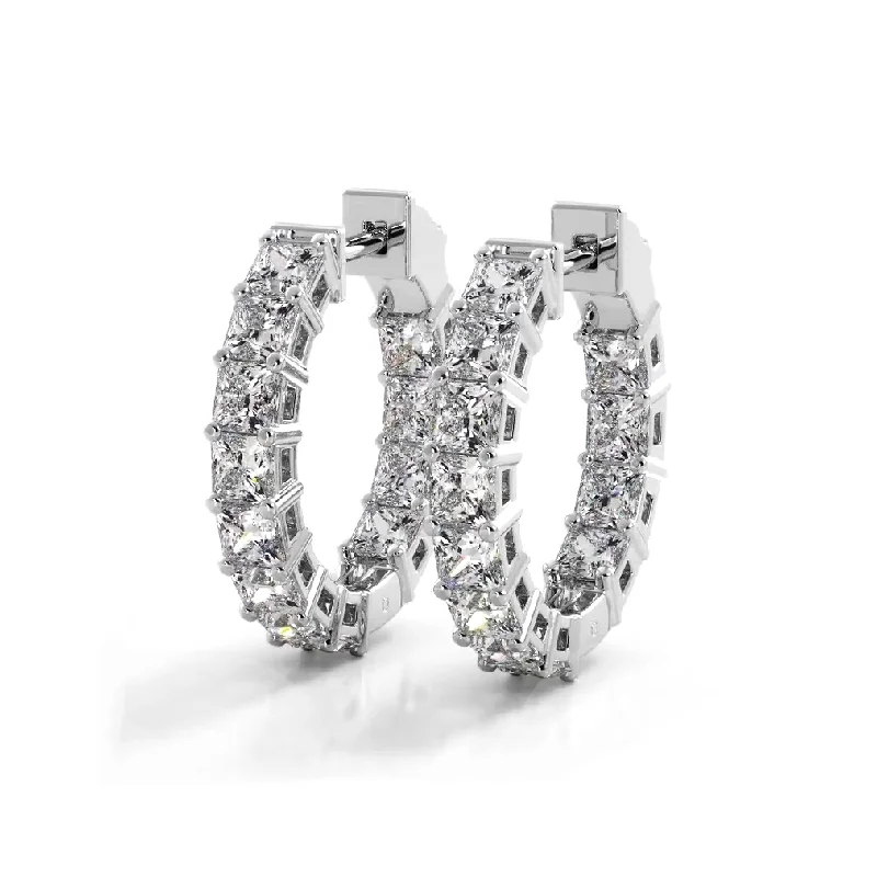 Abstract Shape Earrings-3.50 ctw. Princess Cut Diamond Hoop Earrings