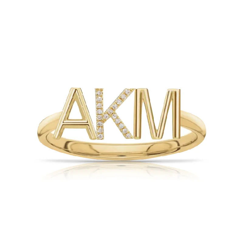 Platinum Wedding Ring-Diamond/Solid Mixed Initials Ring