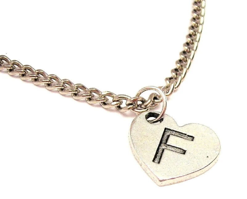 Silver Drop Necklace-Heart Shaped Initial F Single Charm Necklace