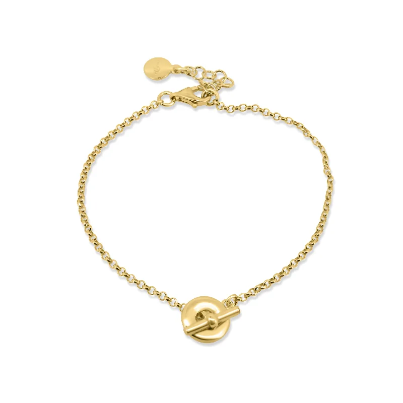 Gemstone Bracelet for Women-Gold Plated 925 Sterling Silver Rolo Donut Bar Adjustable Bracelet - ITB00333-GP