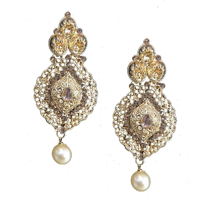 Elegant Diamond Earrings-Shreeji Brown Austrian Stone Gold Plated Dangler Earrings - SE_494