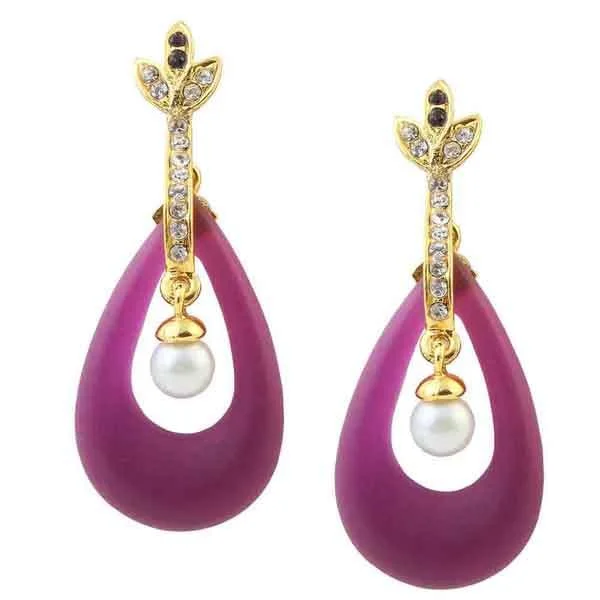 Ethnic Style Earrings-Kriaa Purple Resin Austrian Stone Gold Plated Dangler Earrings - 1305720