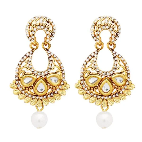 Lightweight Dangle Earrings-Jheel Austrian Stone Pearl Drop Dangler Earrings - 2900214B