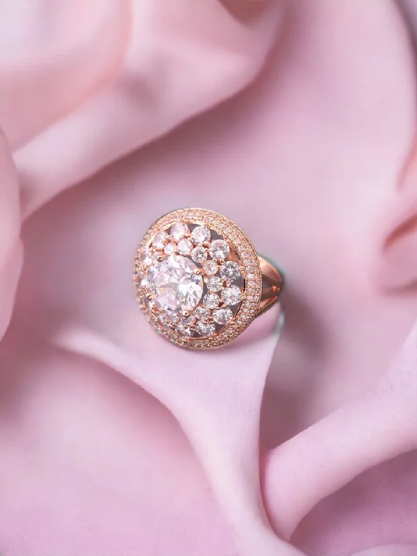 Diamond Cluster Ring-Rose Gold Vanshi Zirconia Ring - EOSS