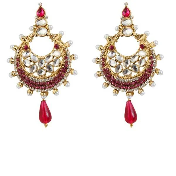 Ethnic Style Earrings-Kriaa Kundan Pink Austrian Stone Gold Plated Dangler Earrings - 1303754