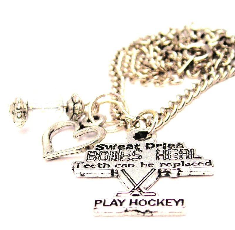 Silver Chain Necklace-Sweat Dries Bones Heal Teeth Can Be Replaced Play Hockey Necklace with Small Heart