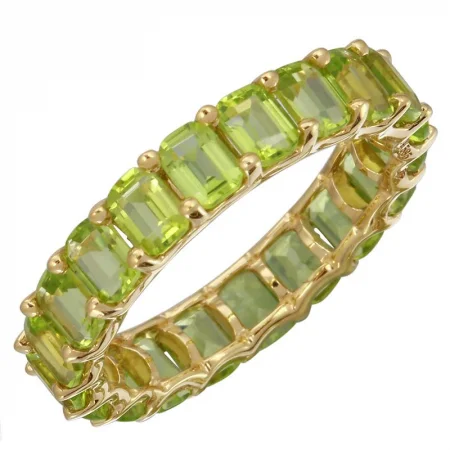 Wedding Ring with Ruby-14k Gold Emerald Cut Peridot Eternity Band