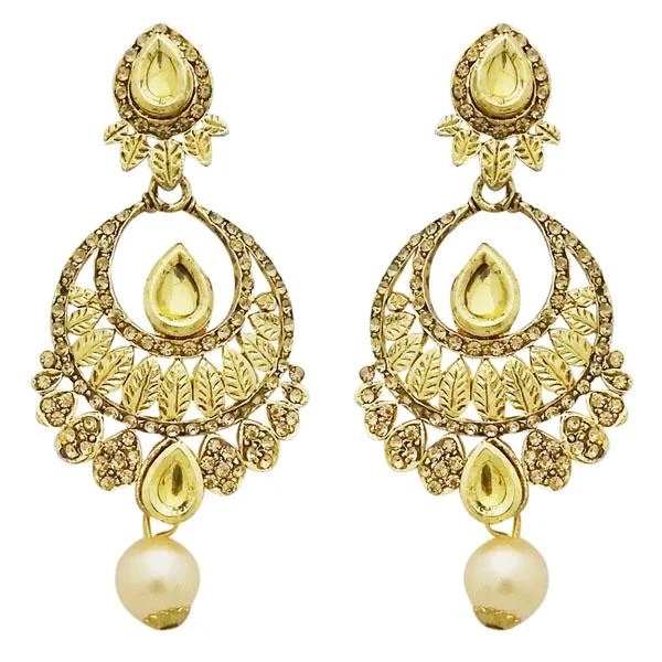 Abstract Drop Earrings-Jheel Austrian Stone Kundan Pearl Drop Dangler Earrings - 2900216A