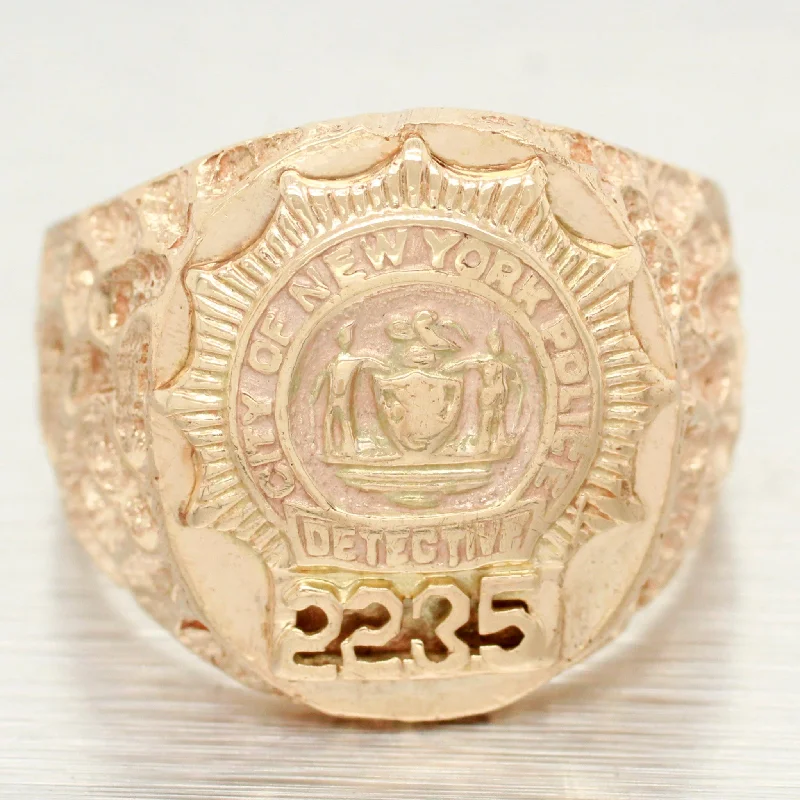 Men’s Rose Gold Ring-NYPD New York Police Dept Gold Mens Ring - 14k Yellow Gold Detective Signet Ring