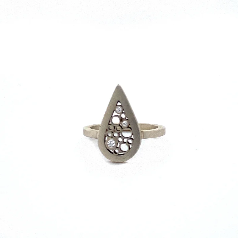 Custom Silver Engagement Ring-Silver Pear Shaped Diamond Ring - Belle Brooke