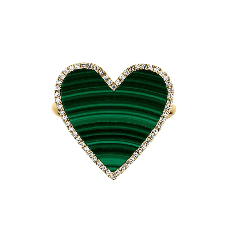 Custom Titanium Ring-MALACHITE & DIAMOND HEART RING