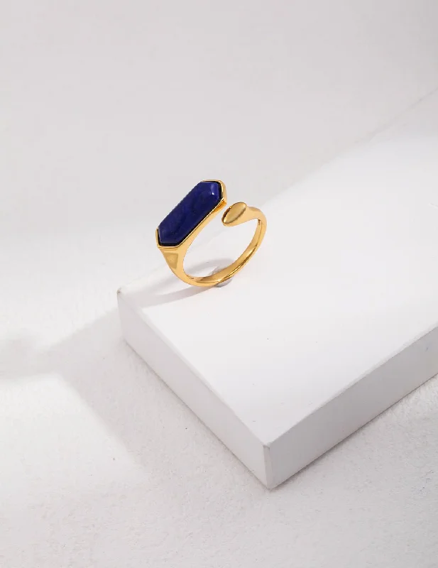 Men's Wedding Ring-Natural Lapis Lazuli Open Ring