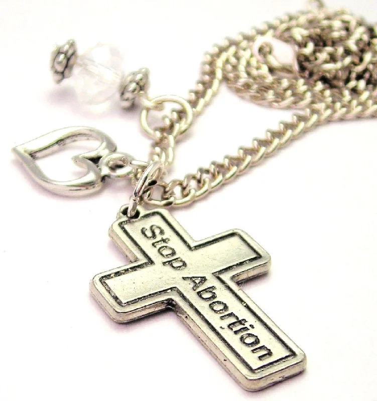 Wedding Necklace for Bridesmaids-Cross Stop Abortion Necklace with Small Heart