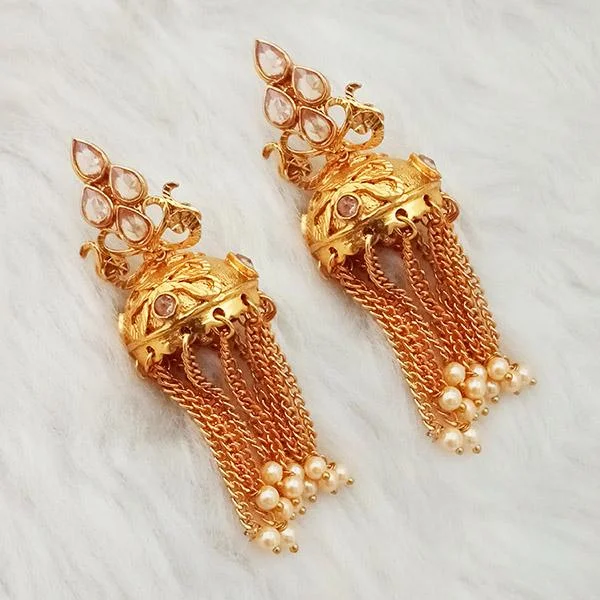 Personalized Gold Earrings-Kriaa AD Stone Gold Plated Pearl Drop Jhumki Earrings - 1312946