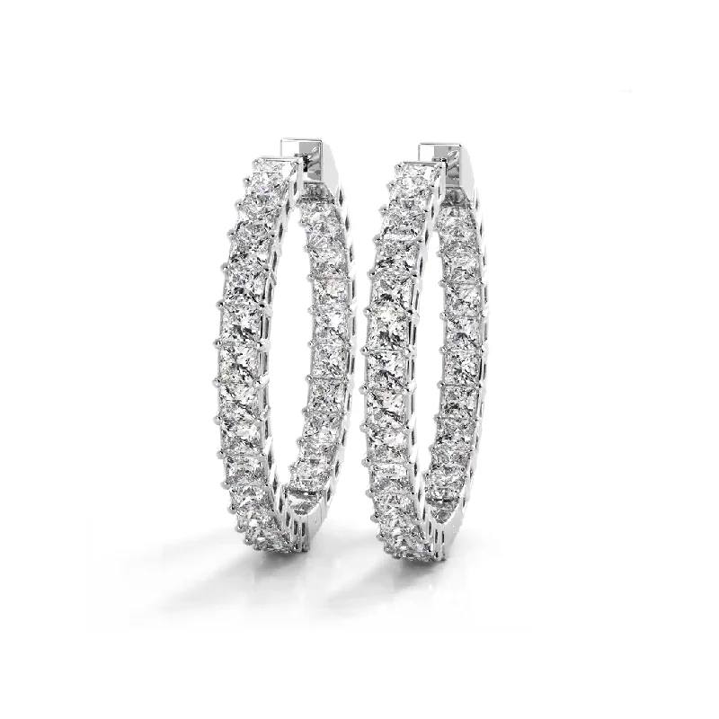 Unique Pearl Earrings-Classic 8.0 ctw. Princess Cut Diamond Hoop Earrings