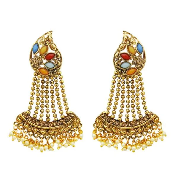 Multi-Layer Earrings-Kriaa Multi Kundan Stone Gold Plated Dangler Earrings - 1310535C