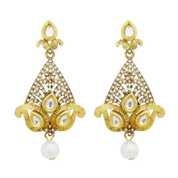 Statement Earrings for Bridesmaids-Jheel Gold Plated Stone Pearl Drop Dangler Earrings - 2900232B