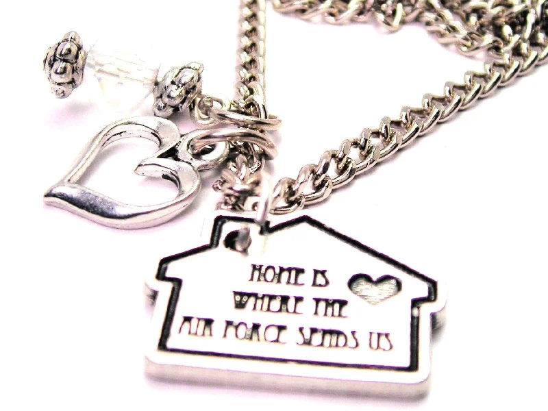 Custom Birthstone Necklace for Mom-Home Is Wear The Air Force Sends Us Necklace with Small Heart