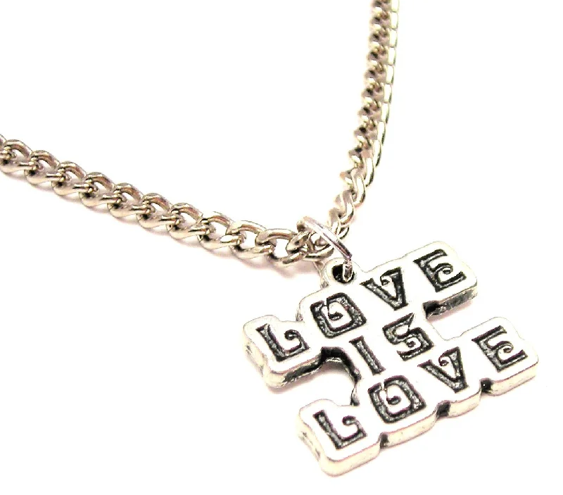 Large Crystal Necklace-Love Is Love Single Charm Necklace