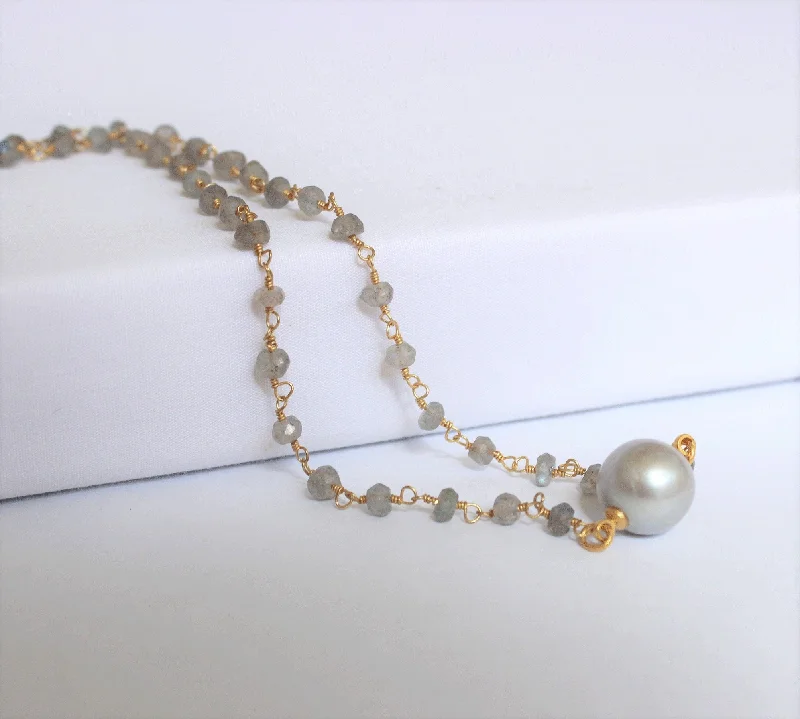 Designer Diamond Necklace-Labradorite & Freshwater Pearl Necklace