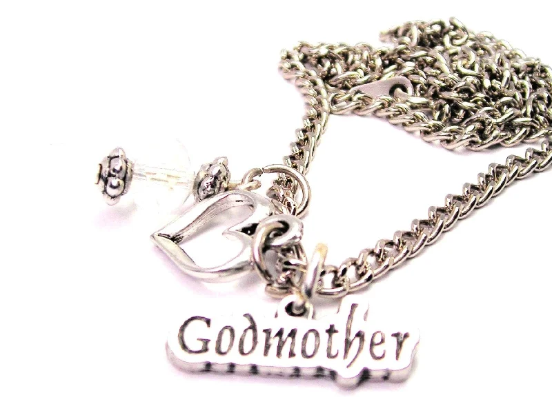 Diamond and Pearl Necklace-Godmother Necklace with Small Heart