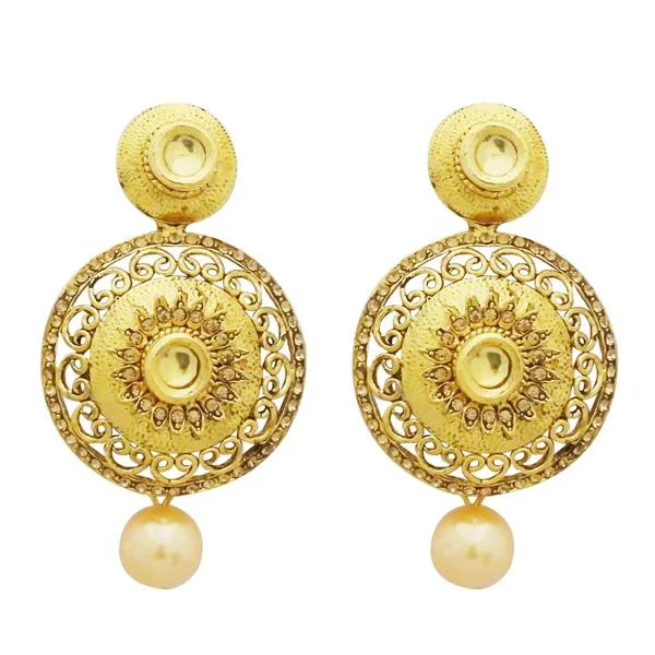 Bohemian Earrings-Jheel Gold Plated Austrian Stone Pearl Drop Dangler Earrings - 2900254A