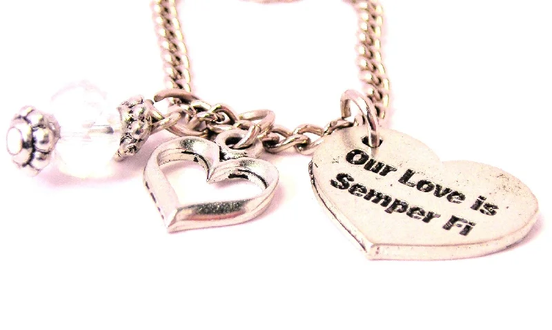 Diamond Pendant Necklace-Our Love Is Semper Fi Heart And Crystal Necklace