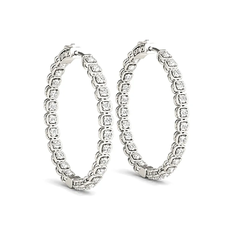 Gold Hoop Earrings for Women-Inside-Out 1.50 ctw Diamond Cluster Hoop Earrings