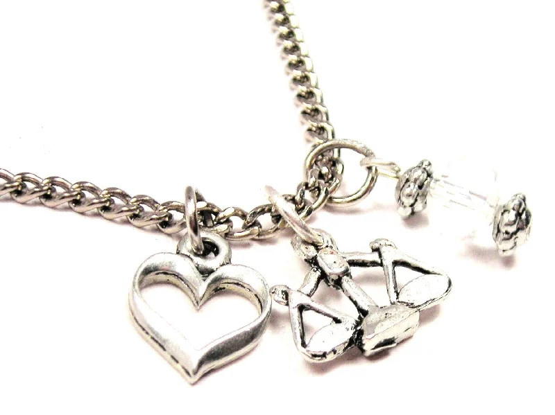 Silver Choker Necklace-Scales Of Justice Heart And Crystal Necklace