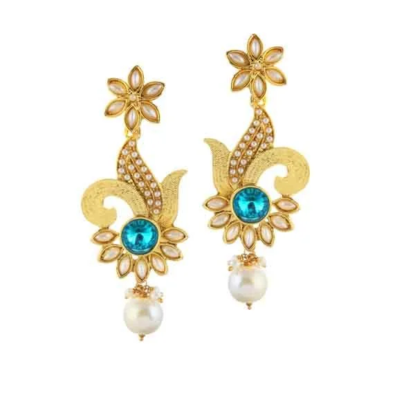 Elegant Pearl Stud Earrings-Kriaa Blue Austrian Stone Gold Plated Pack Of 6 Dangler Earrings - 1305740