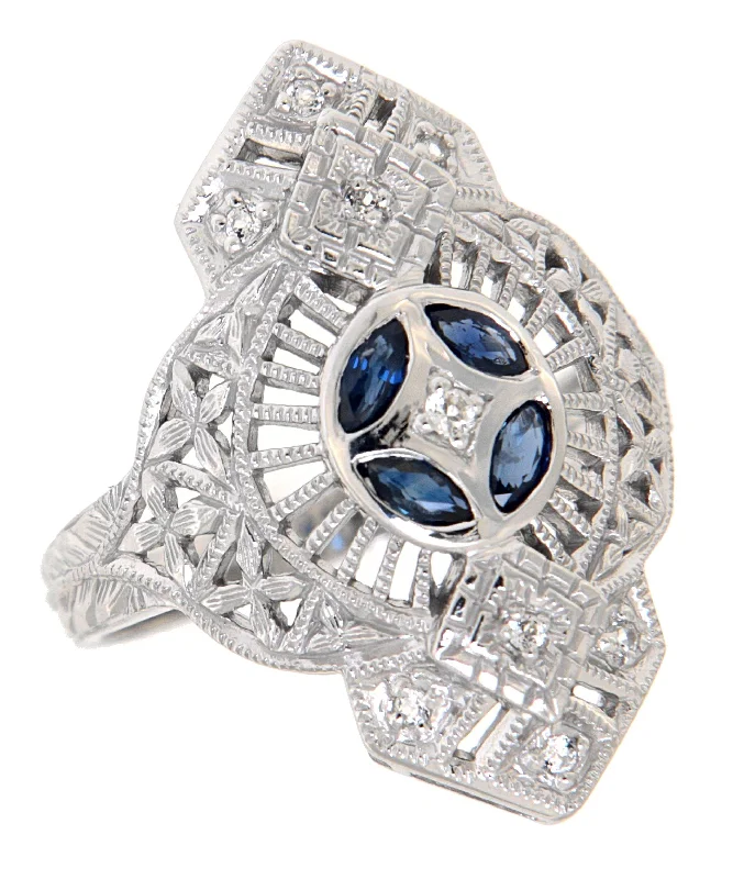 Custom Diamond Ring-Victorian Inspired Sapphire Ring