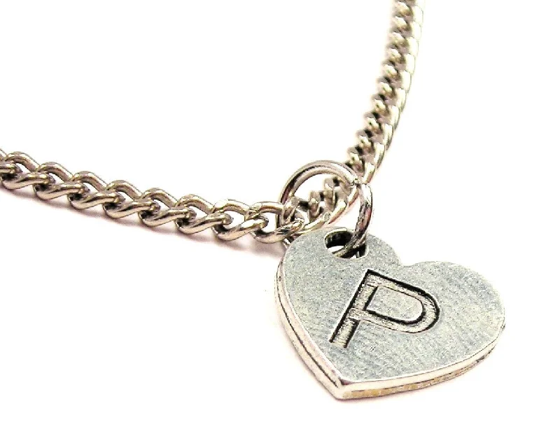 Wedding Necklace for Bride-Heart Shaped Initial P Single Charm Necklace