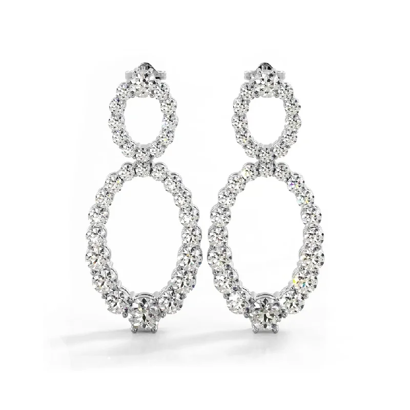 Everyday Stud Earrings-1.50 ctw. Round Diamond Drop Earrings Double Circles Dangle Style