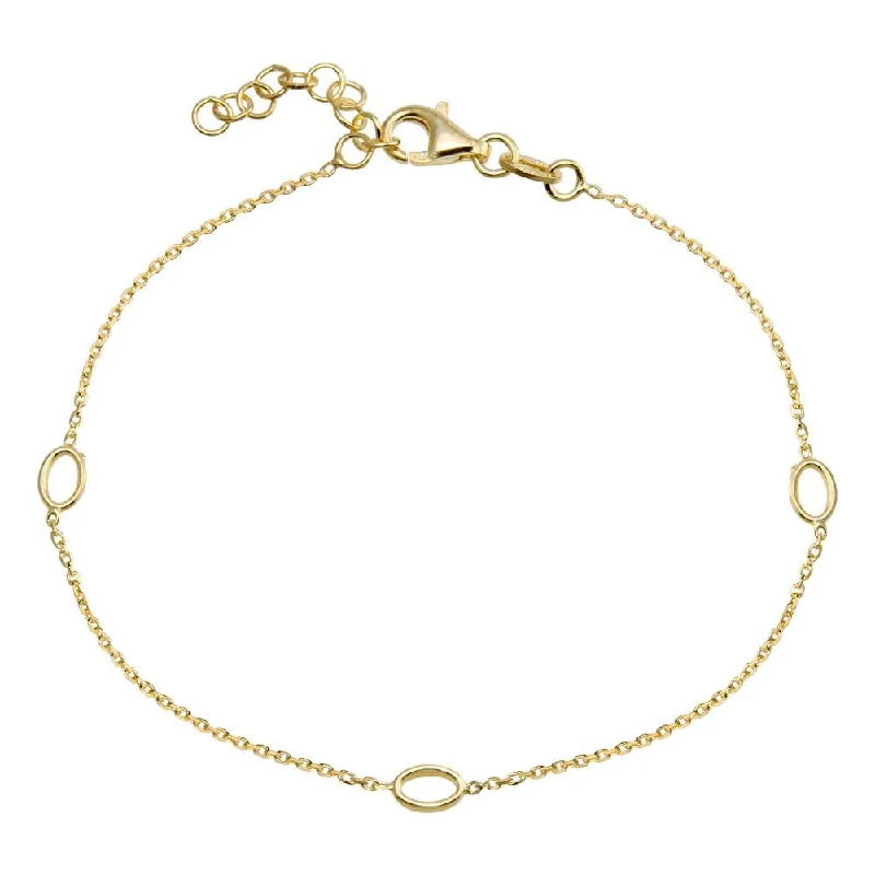 Simple Pearl Bracelet-Gold Plated 925 Sterling Silver SIngle Strand Bracelet with 3 Oval Element - VGB18GP