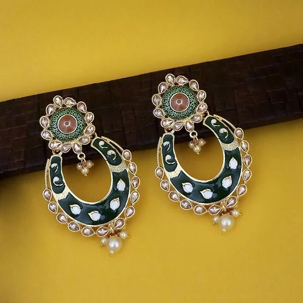 Stud Earrings for Women-Kriaa Green Meenakari Gold Plated Kundan Dangler Earrings  - 1316327D